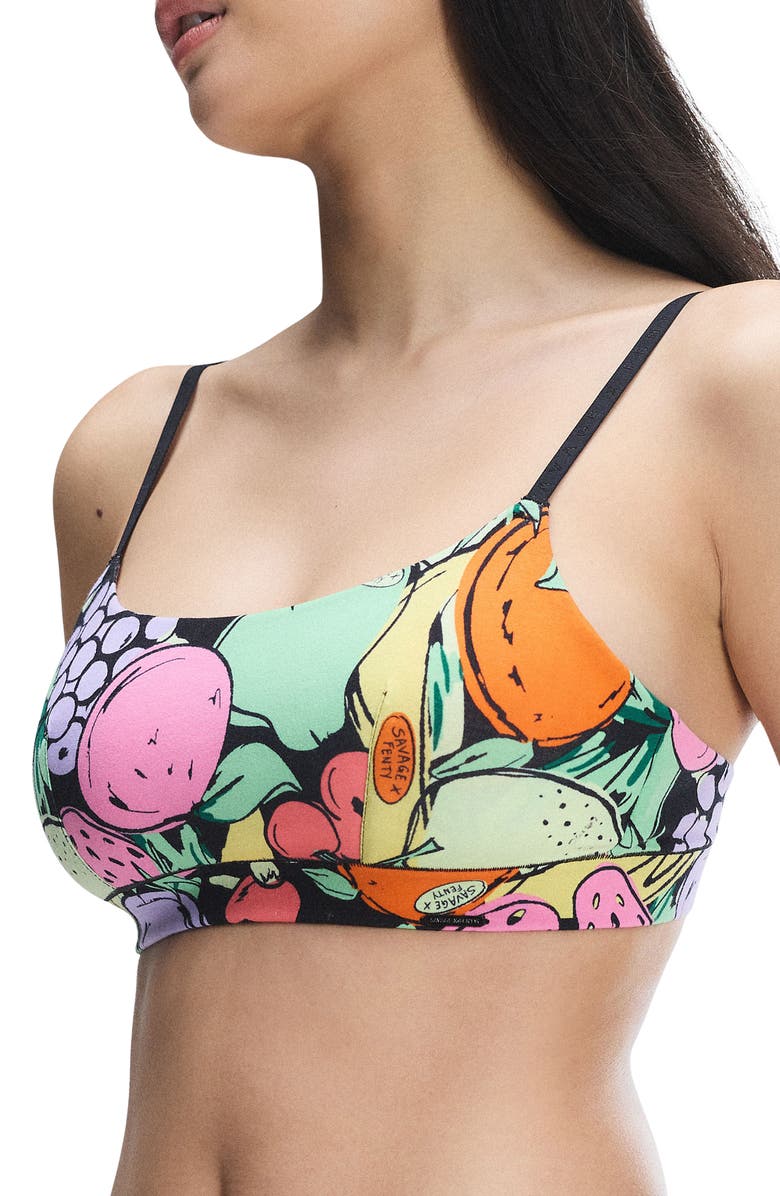 SAVAGE X FENTY Stretch Cotton Essentials Scoop Bralette, Alternate, color, Black Caviar Cabana Bunch