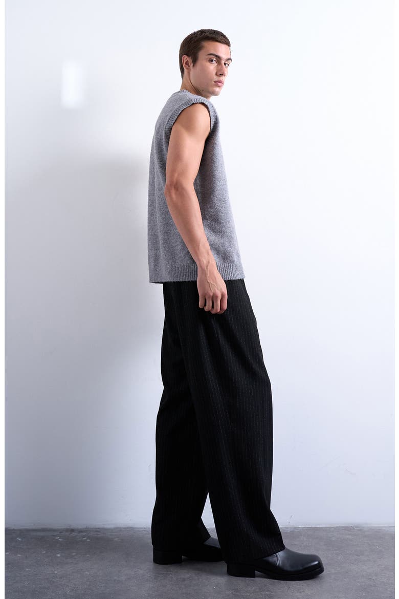 Pinstripe Wide Leg Pants, Alternate, color, BLACK