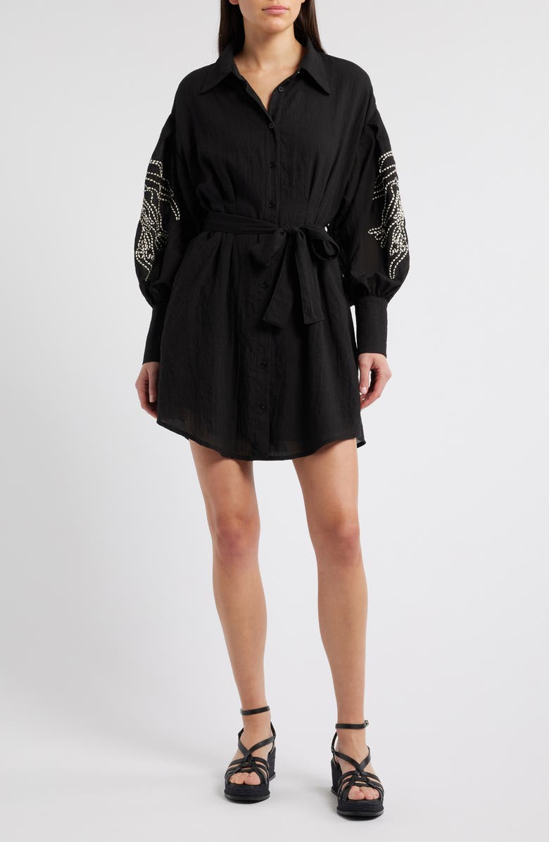 CIEBON Brielle Embroidered Long Sleeve Shirtdress, Main, color,