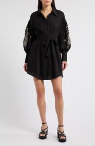 CIEBON Brielle Embroidered Long Sleeve Shirtdress