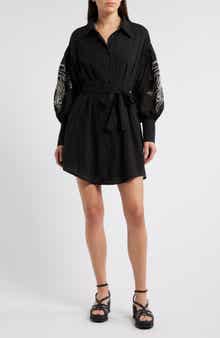 CIEBON Brielle Embroidered Long Sleeve Shirtdress