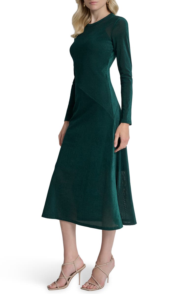 DKNY Long Sleeve Fit & Flare Dress, Alternate, color, Pine Grove