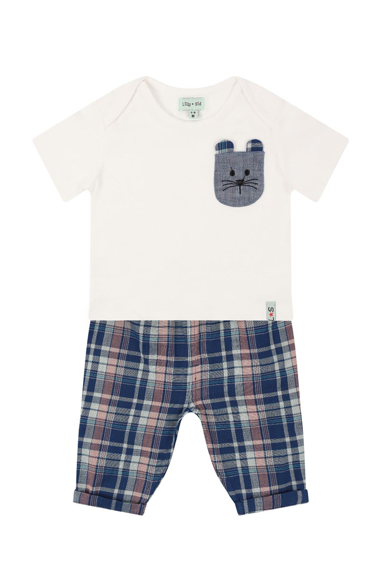 Lilly + Sid Organic Cotton Check Print Top And Trouser Set in Navy 