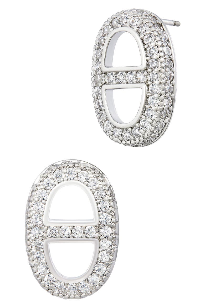Cubic Zirconia Stud Earrings, Main, color, WHITE