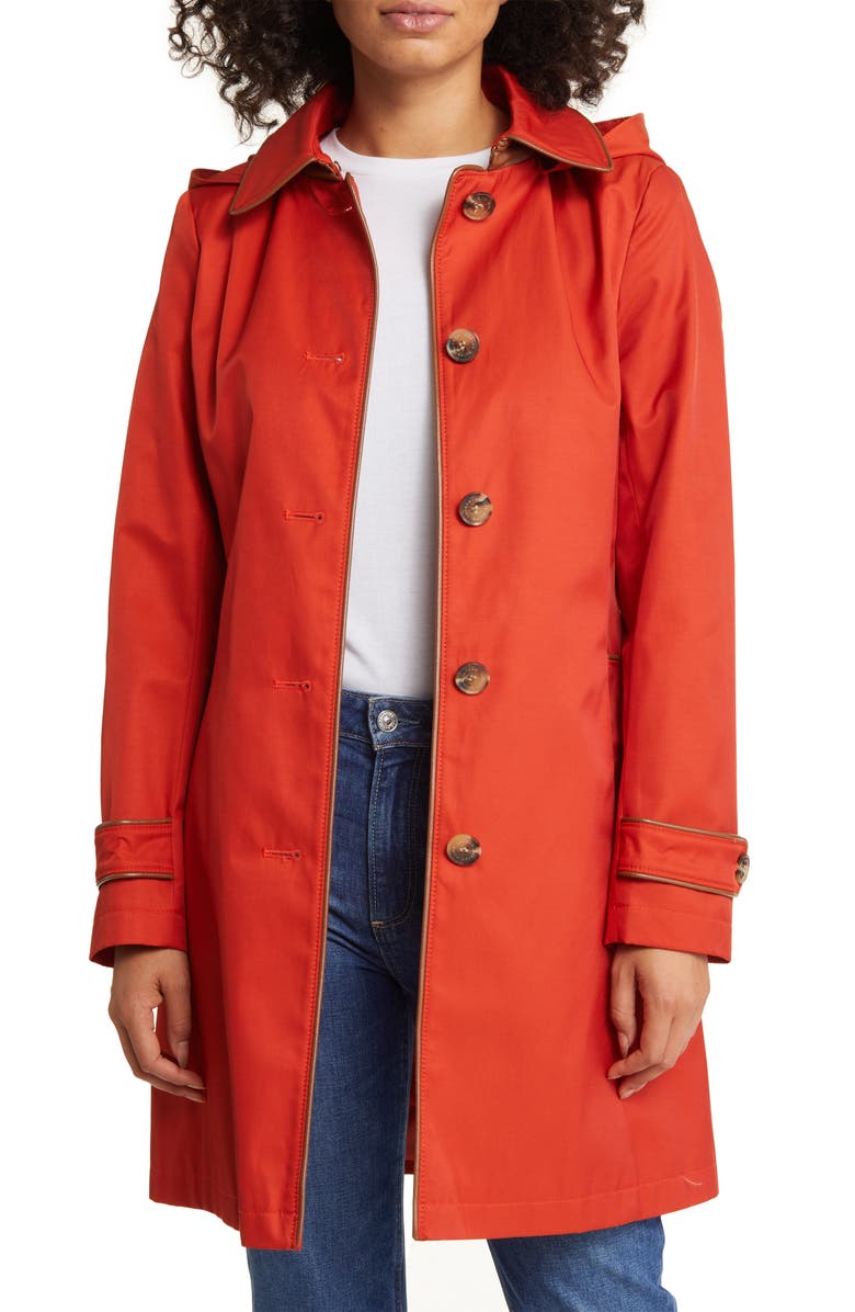 Lauren Ralph Lauren Hooded Belted Faux Leather Trim Trench Coat, Alternate, color, 