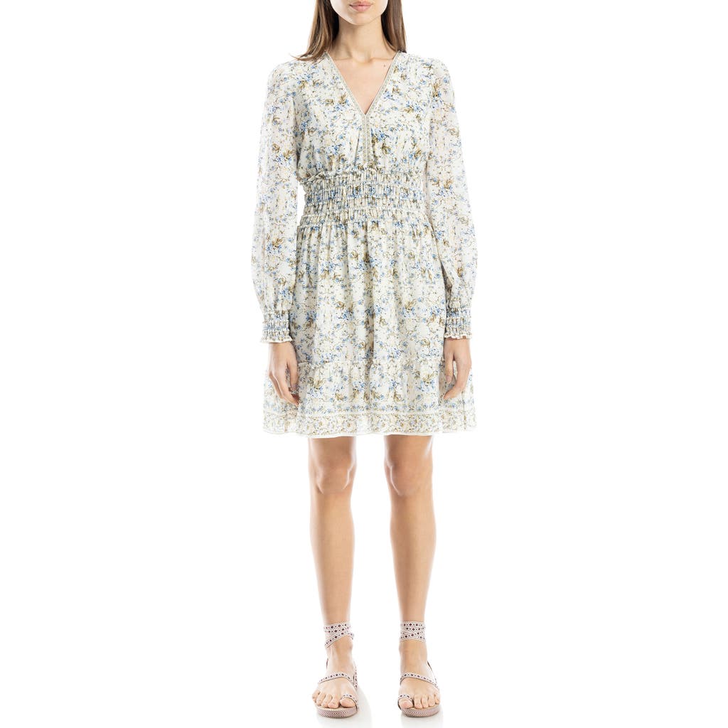 Max Studio V-neck Long Sleeve Minidress In Multi