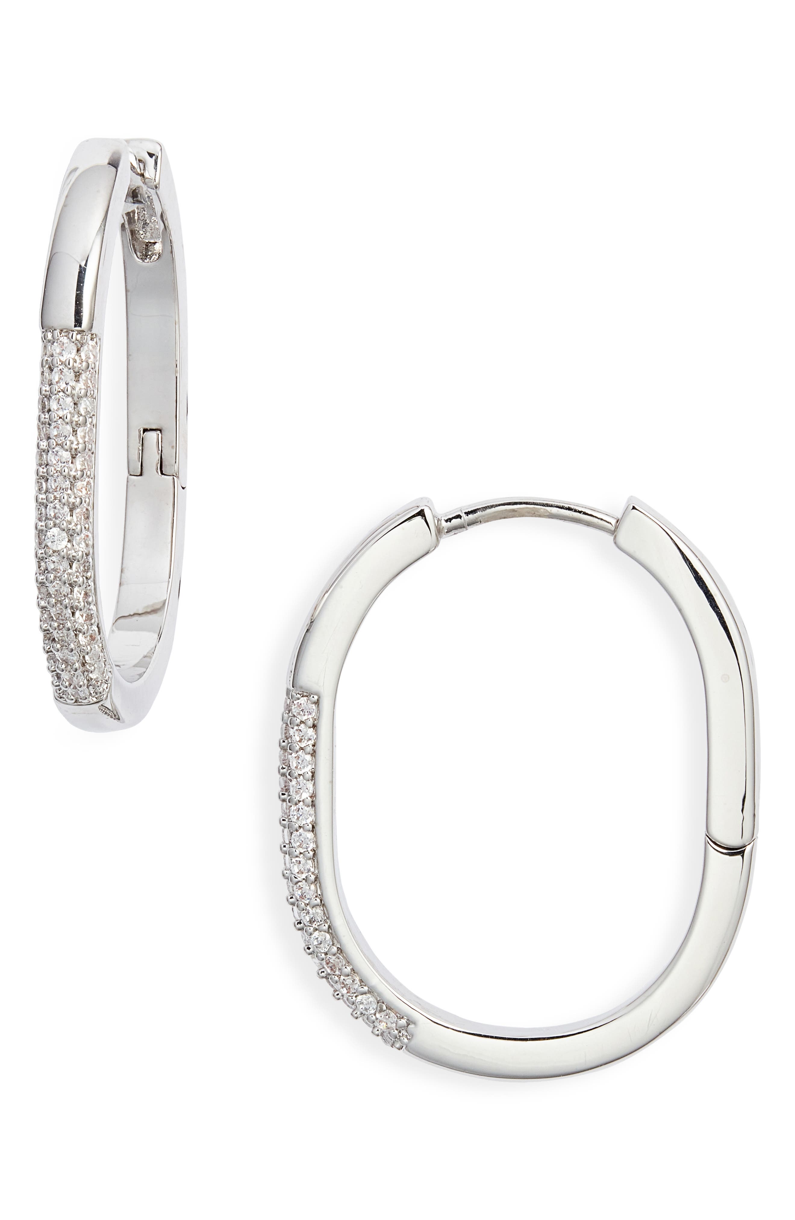 Nordstrom Pavé Cubic Zirconia Elongated Hoop Earrings