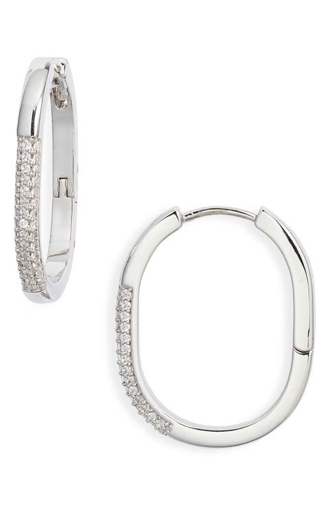 Pavé Cubic Zirconia Elongated Hoop Earrings
