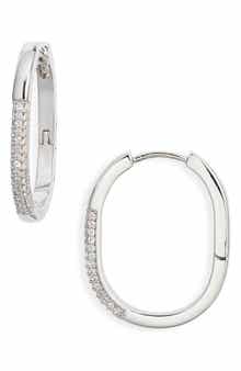 Nordstrom Pavé Cubic Zirconia Elongated Hoop Earrings