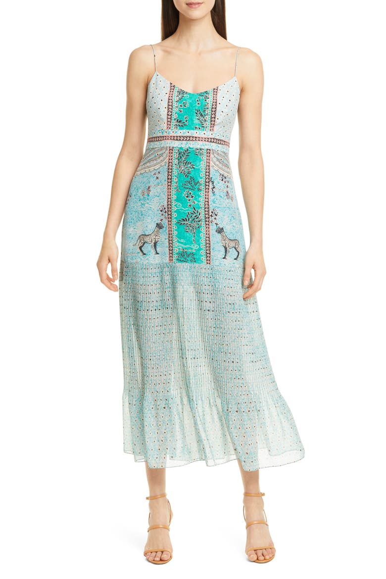Veronica Jungle Print Silk Midi Dress, Main, color, FRESCO PLMT - 1459/ 1461
