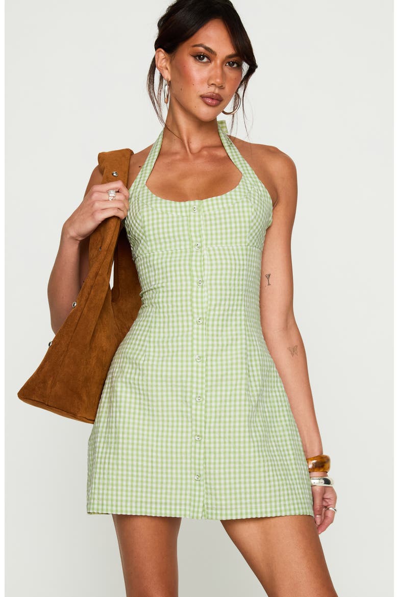 Mallorie Halter Minidress, Alternate, color, GREEN CHECK