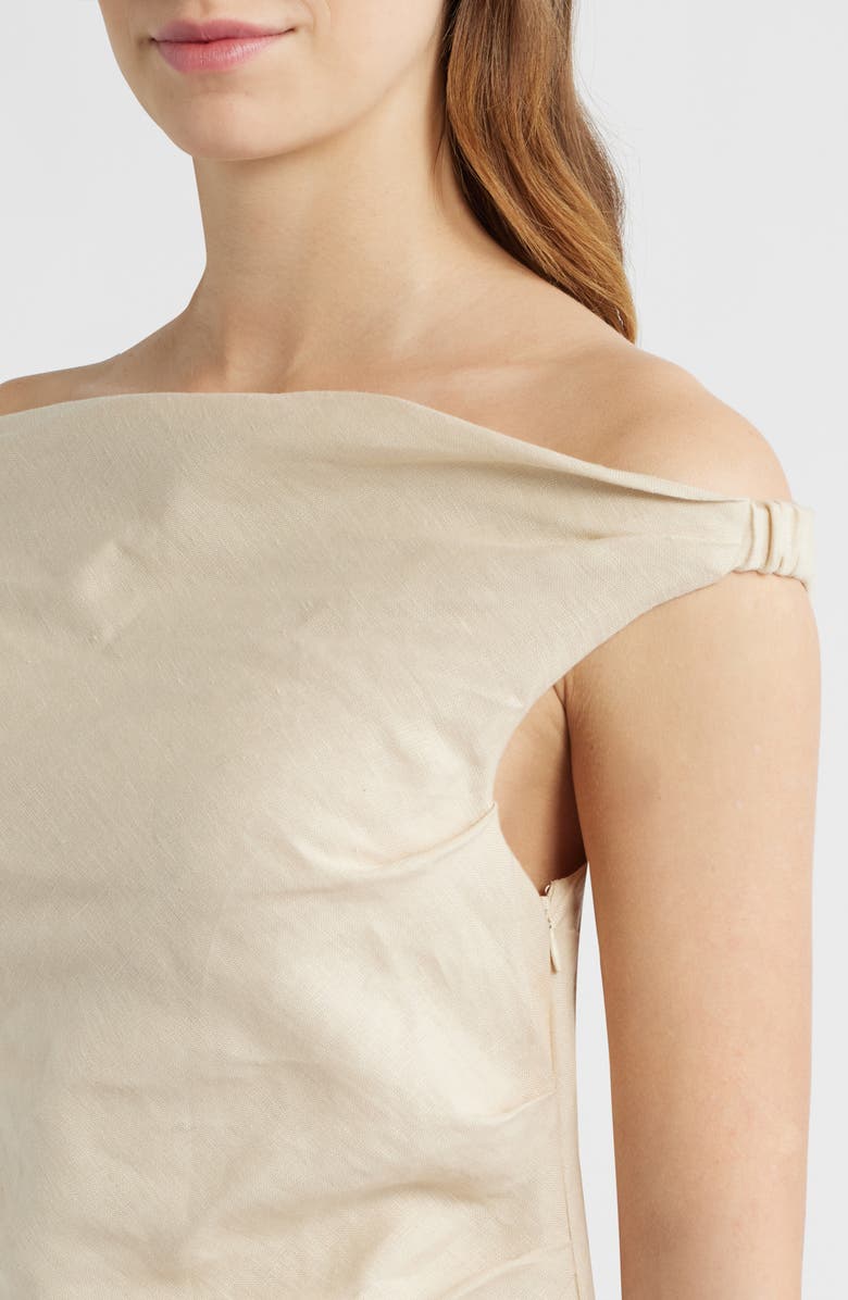 Faithfull the Brand Roma Asymmetric Off the Shoulder Maxi Dress, Alternate, color, Panna