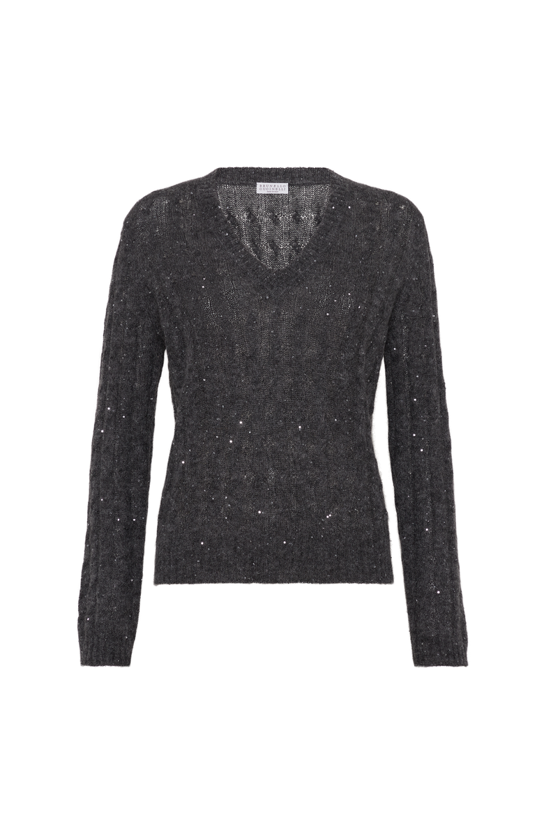 Brunello Cucinelli Dazzling Cable sweater, Main, color, Anthracite