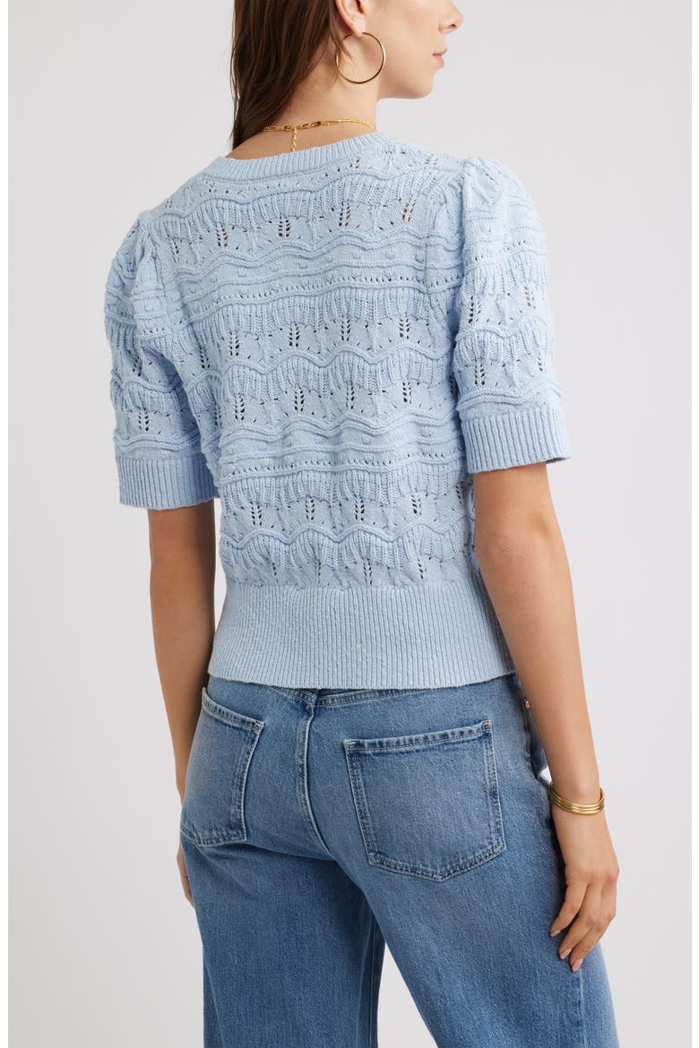 Short Sleeve Pointelle Cardigan, Alternate, color, BLUE SKYWAY