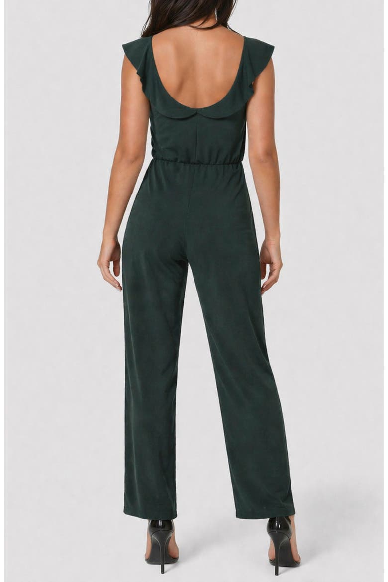 Scuba Crepe Ruffle V-Neck Jumpsuit, Alternate, color, HUNTER