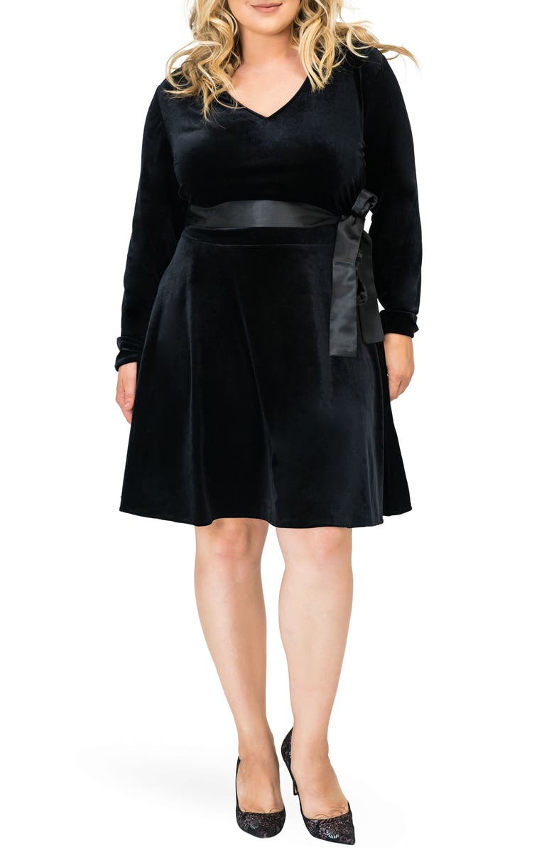 Standards & Practices Millie V-Neck Stretch Velvet Fit & Flare Dress, Alternate, color, 