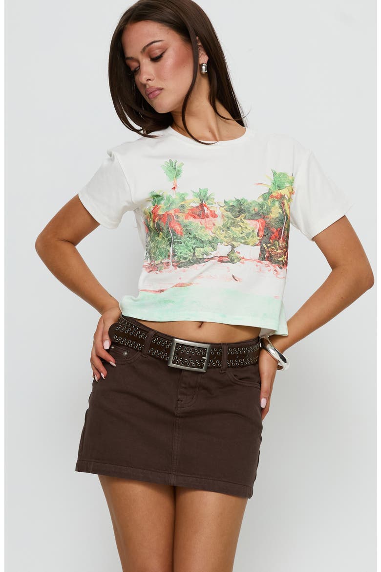 Nickei Mid Rise Denim Miniskirt, Alternate, color, CHOCOLATE