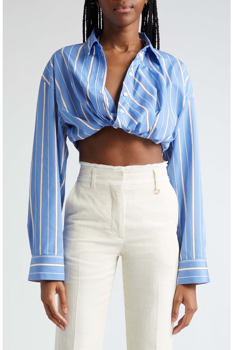 La Chemise Bahia Stripe Crop Cotton Shirt, Main, color, BLUE STRIPES
