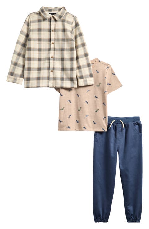 Kids' Plaid Button-Up Shirt, T-Shirt & Joggers Set (Toddler)