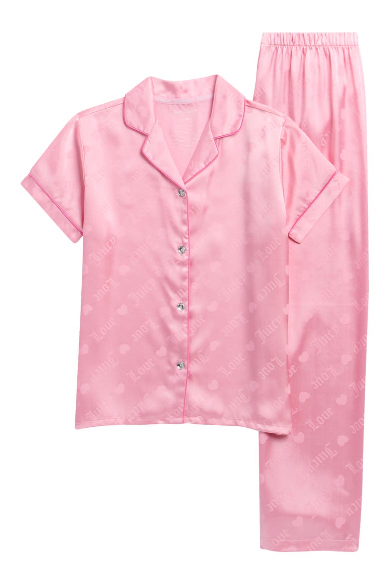 Kids' Logo Print Two-Piece Satin Pajamas, Main, color, PEONY DIAGONAL