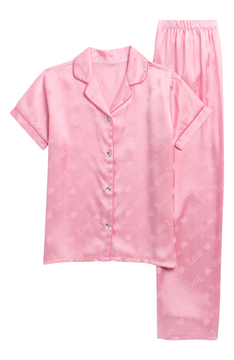 Juicy Couture Kids' Logo Print Two-Piece Satin Pajamas, Main, color, 