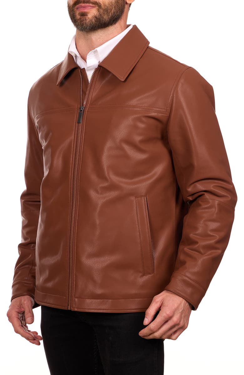 Perry Ellis Classic Leather Jacket, Alternate, color, Cognac