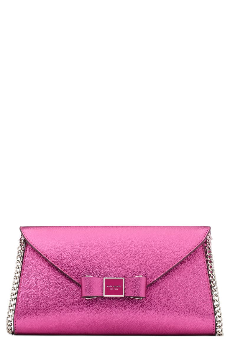 Kate Spade New York morgan bow metallic pebble leather crossbody bag, Main, color,