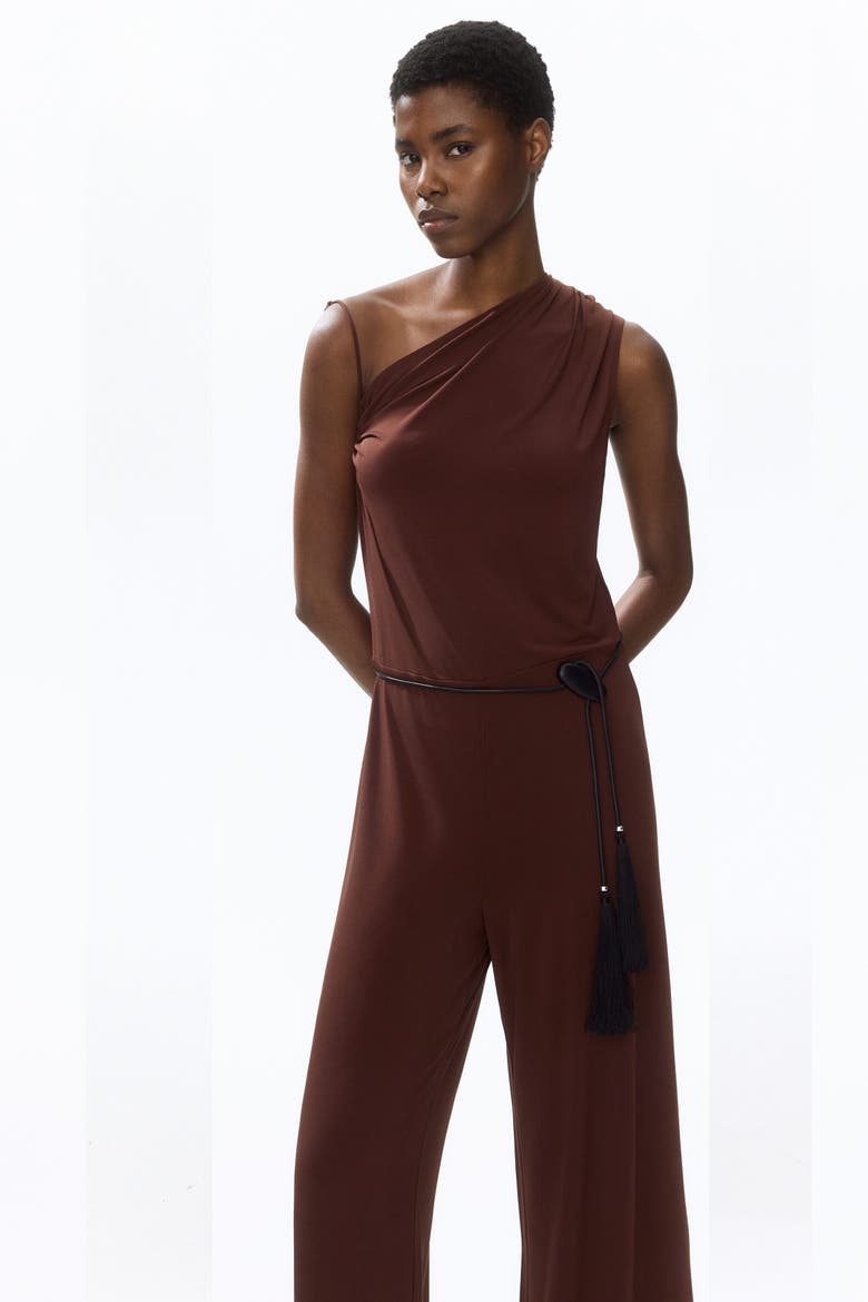 Asymmetric Jersey Jumpsuit, Alternate, color, Dark brown