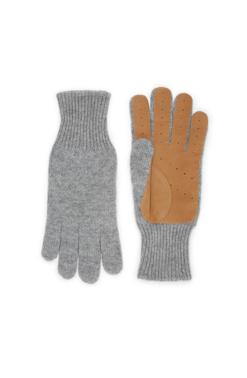 Brunello Cucinelli Leather-trim Cashmere Gloves In Grey