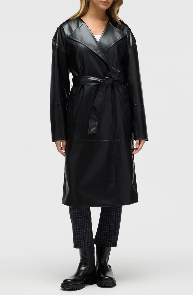 NVLT Belted Faux Leather Trench Coat, Main, color, Black