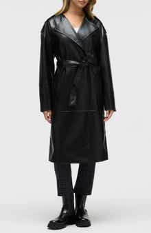 NVLT Belted Faux Leather Trench Coat