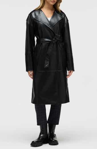 NVLT Belted Faux Leather Trench Coat