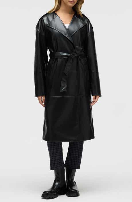 NVLT Belted Faux Leather Trench Coat