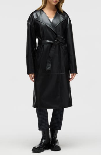 NVLT NVLT BELTED FAUX LEATHER TRENCH COAT