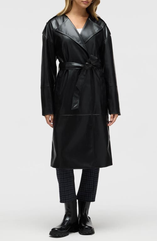 Nvlt Belted Faux Leather Trench Coat In Black