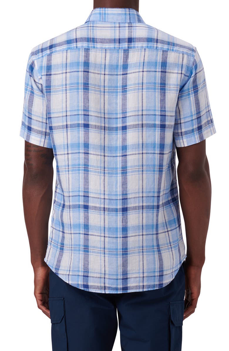 Bugatchi Plaid Short Sleeve Linen Button-Up Shirt, Alternate, color,