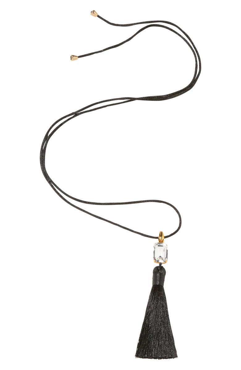 Jennifer Behr Francine Tassel Pendant Necklace, Main, color, Black