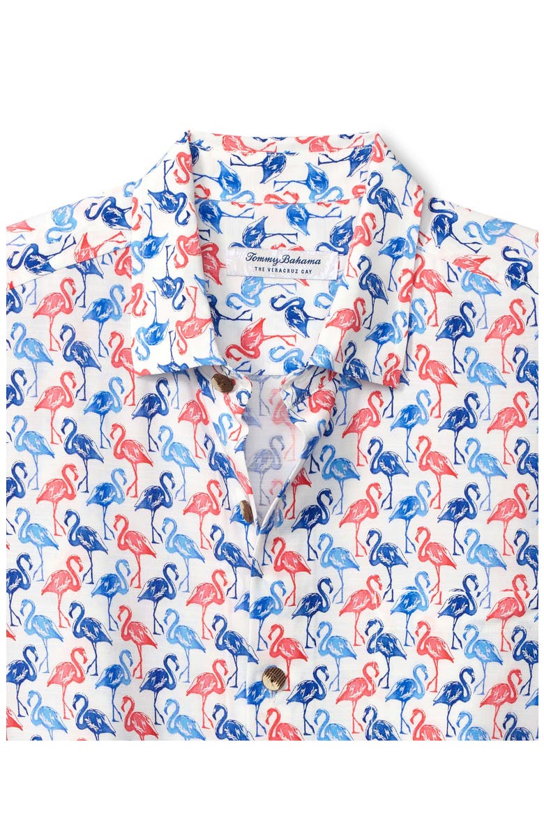 Veracruz Cay Flamingo Mingle Short Sleeve Button-Up Shirt, Alternate, color, WHITE