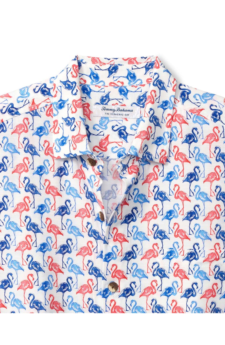 Tommy Bahama Veracruz Cay Flamingo Mingle Short Sleeve Button-Up Shirt, Alternate, color, White