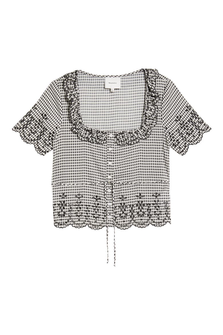 Gabbie Gingham Embroidered Woven Top, Alternate, color, REMY CHECK