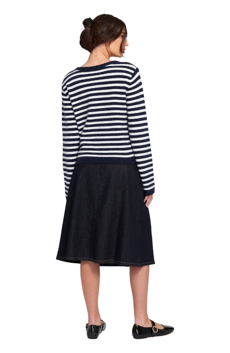 ELLE Collection Fuzzy Striped Cardigan Sweater, Alternate, color, Cream/Navy