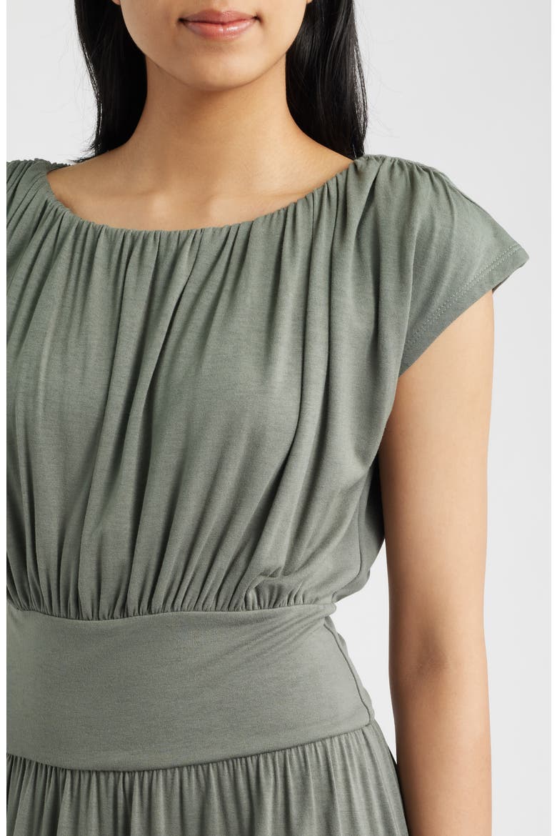 Cap Sleeve Ruched Knit Midi Dress, Alternate, color, OLIVE
