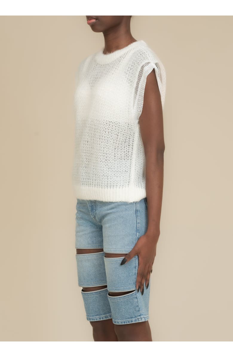 Contessa Mills Laissez Soft Alpaca Lace-Layered Sweater Vest, Alternate, color, White