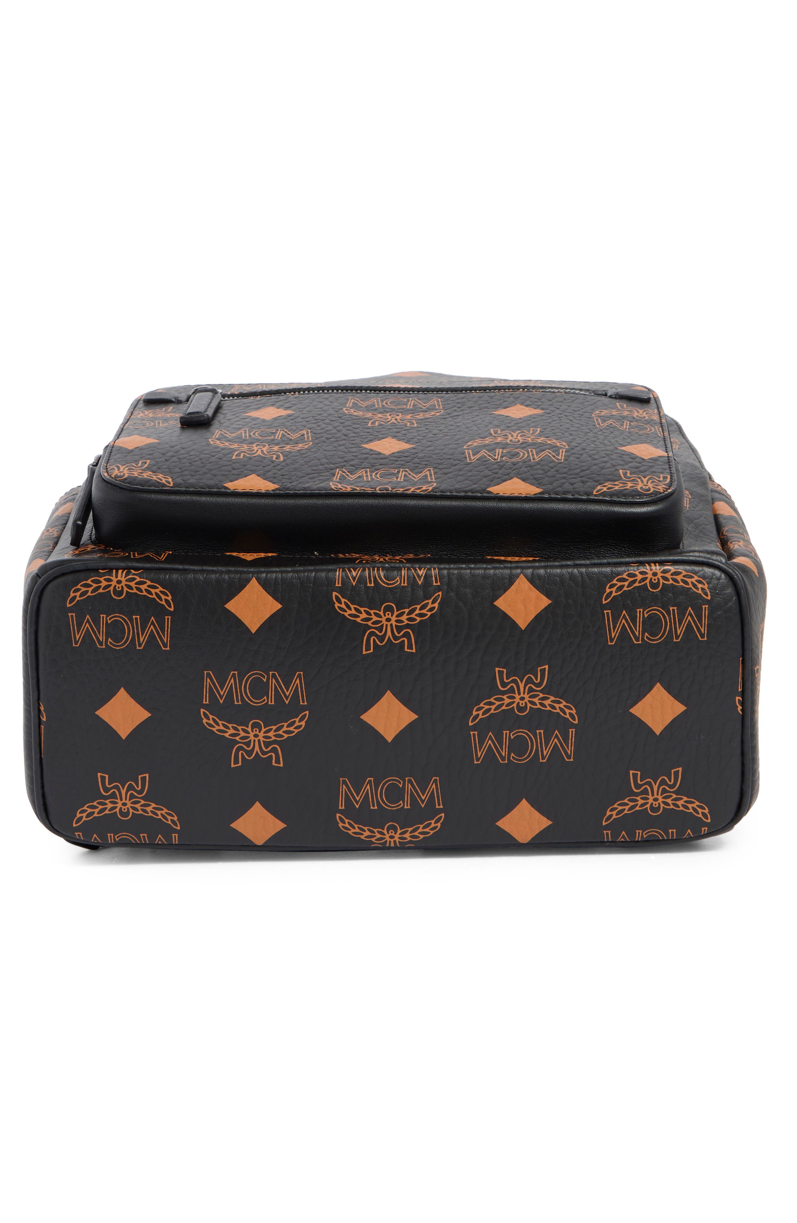 MCM Stark Coated Canvas Monogram Backpack, Alternate, color, Black