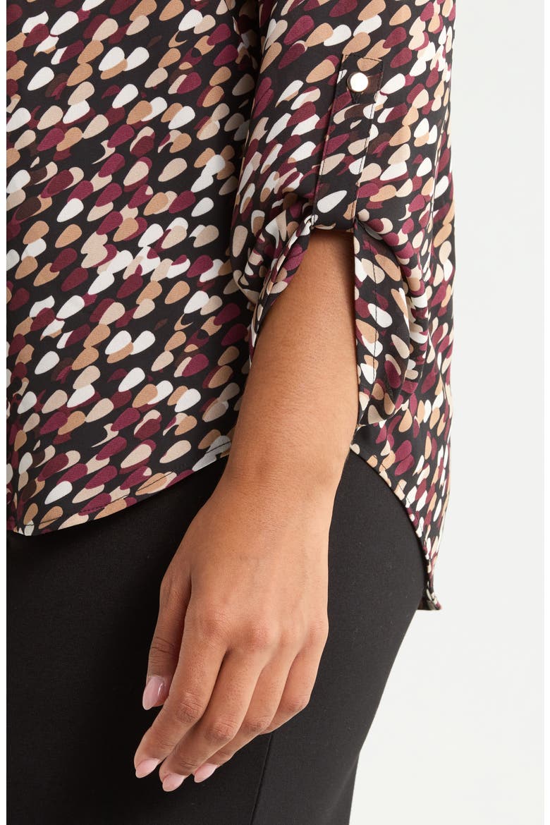 Print V-Neck Shirt with Roll-Tab Sleeves, Alternate, color, ANNE BLACK MULTI
