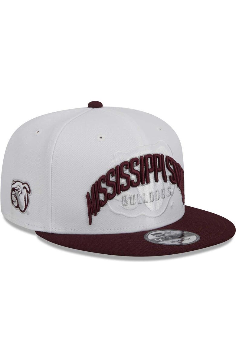 New Era Men's New Era White/Maroon Mississippi State Bulldogs Two-Tone Layer 9FIFTY Snapback Hat, Main, color, 