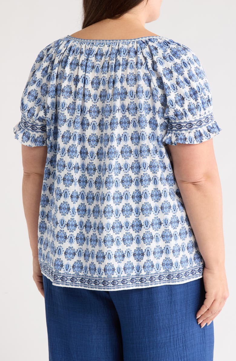 MAX STUDIO Keyhole Short Sleeve Top, Alternate, color, Blue/ White Paisley Pnch