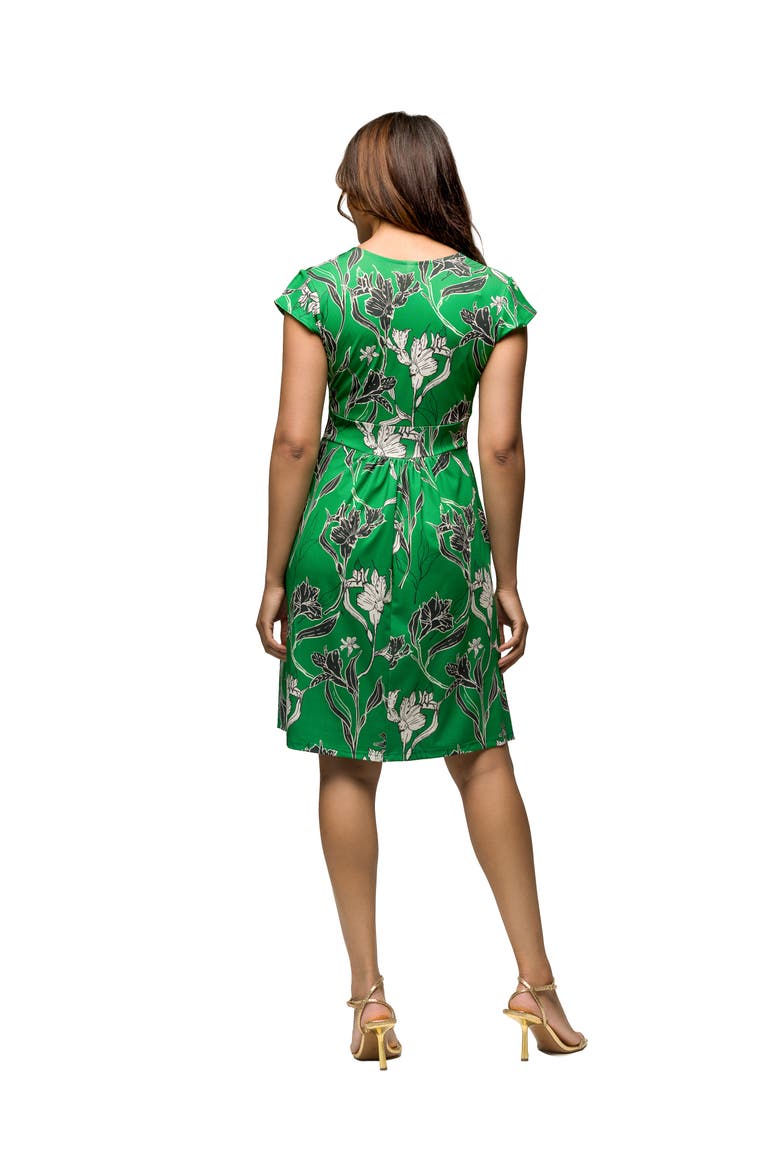 Maternity Cap Sleeve Green Floral V-Neck Knee Length Pocket Dress, Alternate, color, Green Multi