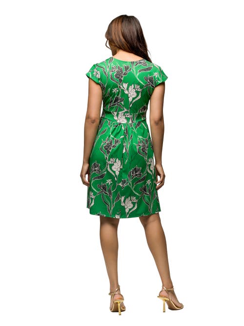 24seven Comfort Apparel Maternity Cap Sleeve Green Floral V-neck Knee Length Pocket Dress In Green
