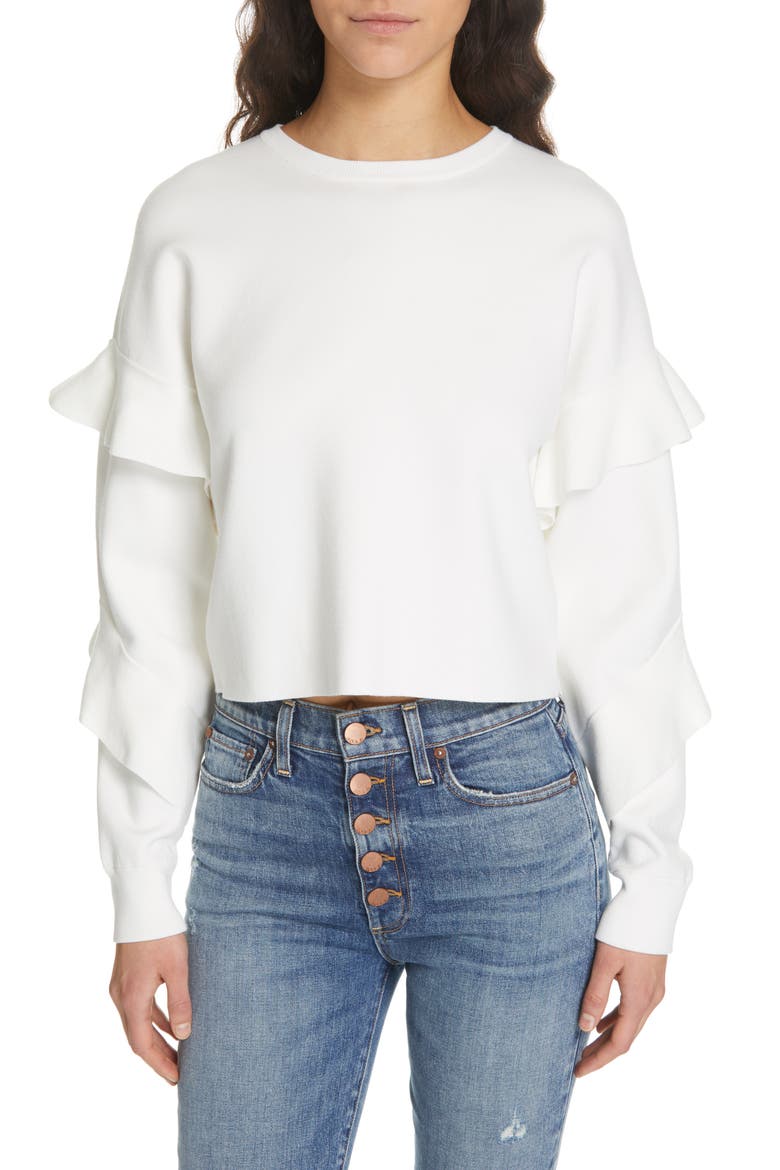Ruffle Sleeve Sweater, Main, color, WHITE